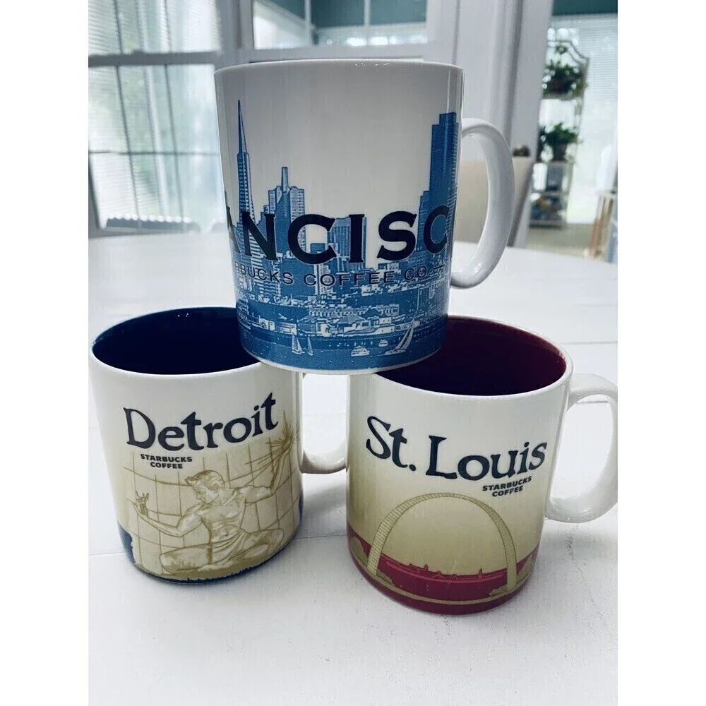 Lot of 3 Starbucks Collector Series Mugs Detroit Vtg San Francisco St. Louis